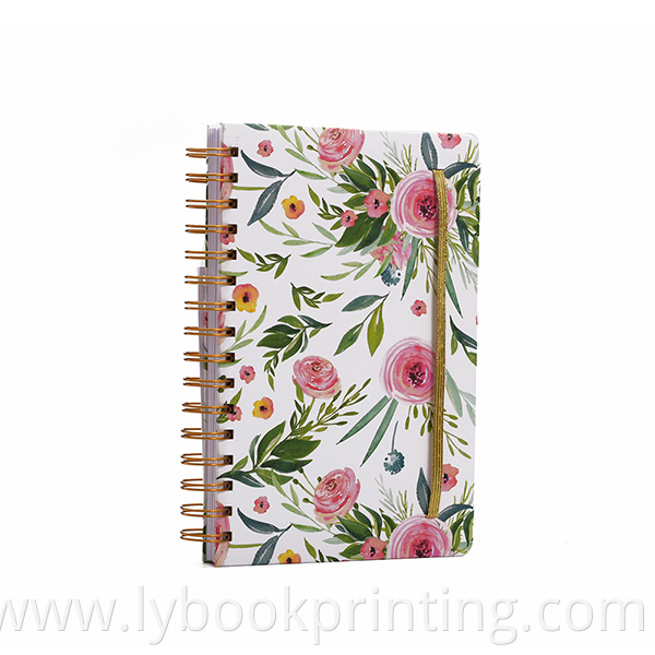 Custom hardcover colouring bulk stylish planner book spiral gold Elastic Band dairy activity notebooks printing